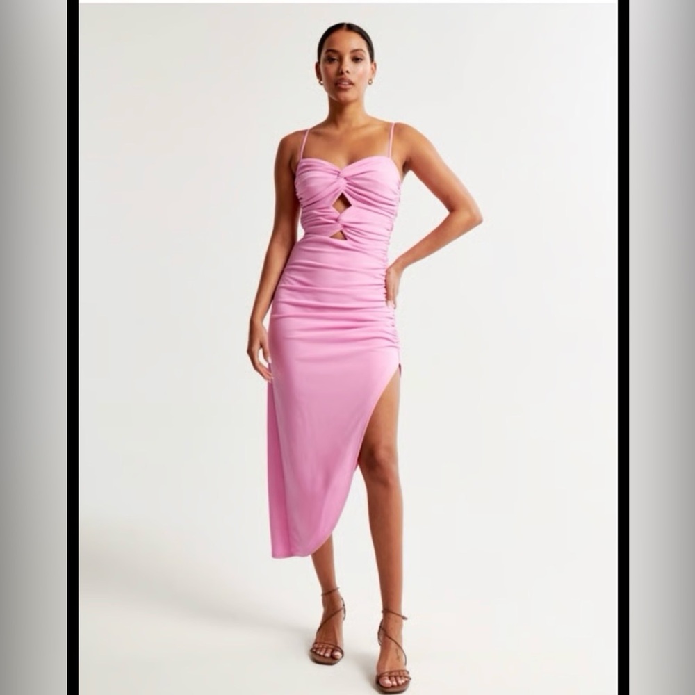 Pink Cutout Ruched Midi Dress
